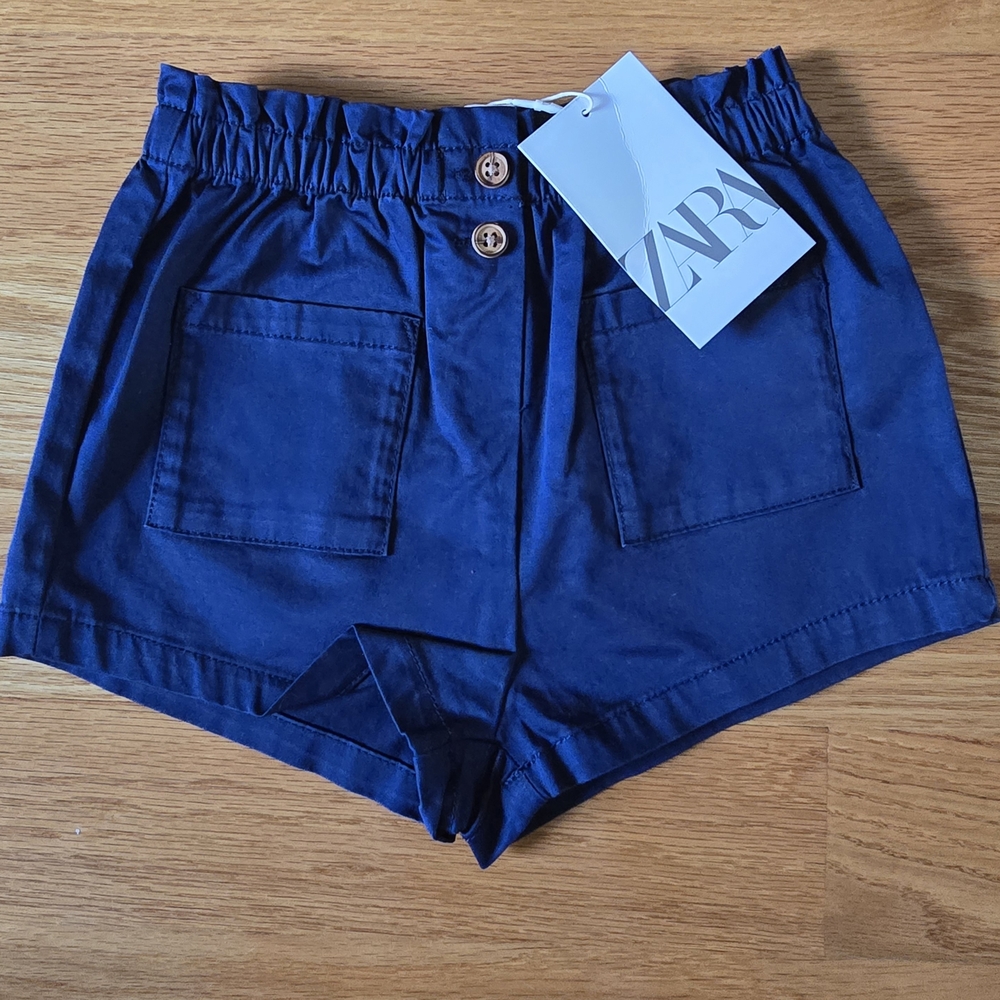 Zara Blue Relaxed Fit Shorts with Elastic Waistband